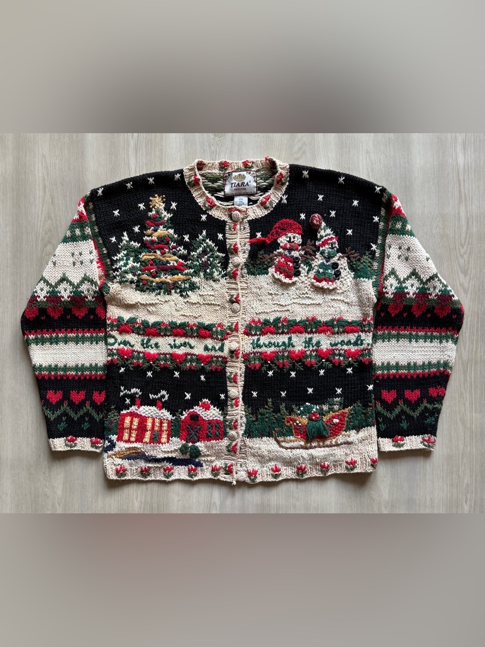 Vintage Tiara International Ugly Christmas Cardigan Sweater Snowmen Sz PM